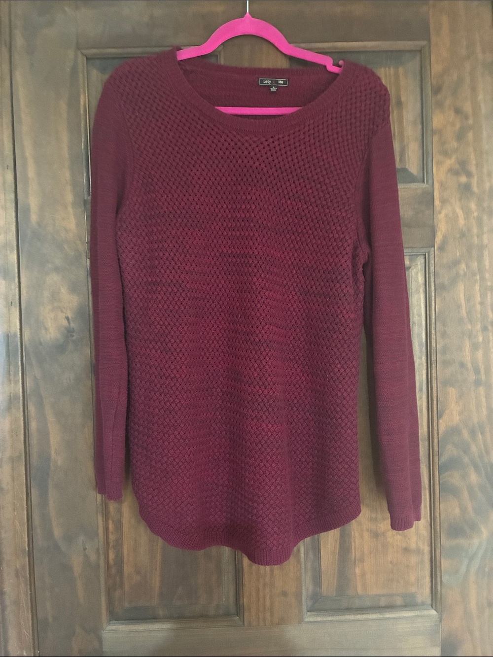 Women's Burgundy Textured Crewneck Sweater